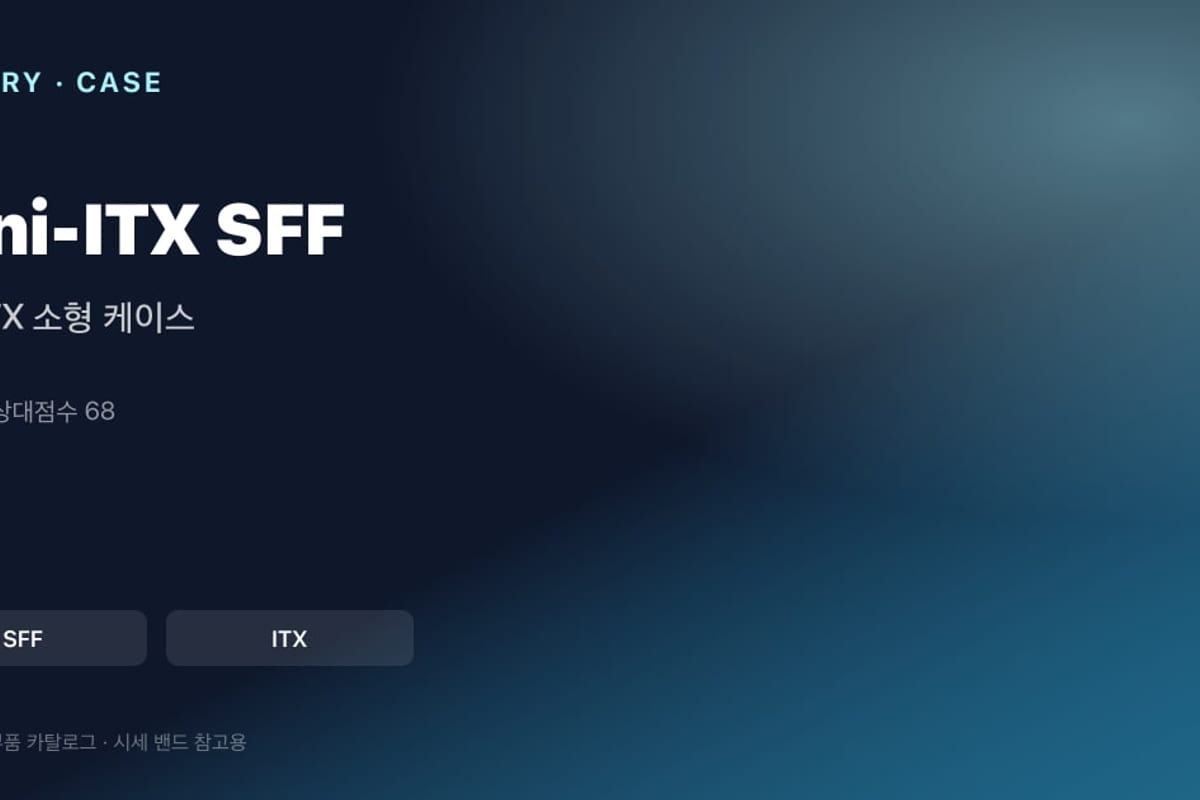Mini-ITX 소형 케이스 유형 카드. GPU 길이와 SFX 파워가 먼저 좁아진다