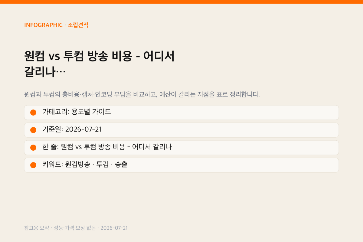 원컴 vs 투컴 방송 비용 - 어디서 갈리나 인포그래픽