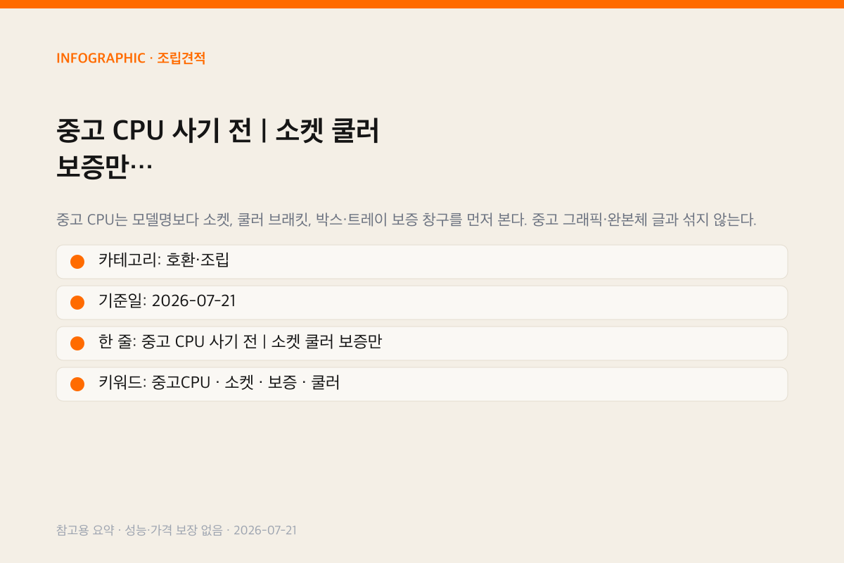 중고 CPU 사기 전 | 소켓 쿨러 보증만 인포그래픽