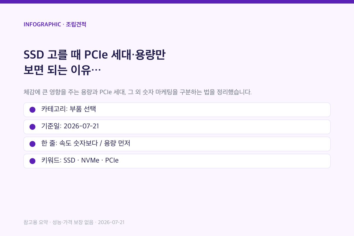 SSD 고를 때 PCIe 세대·용량만 보면 되는 이유 인포그래픽