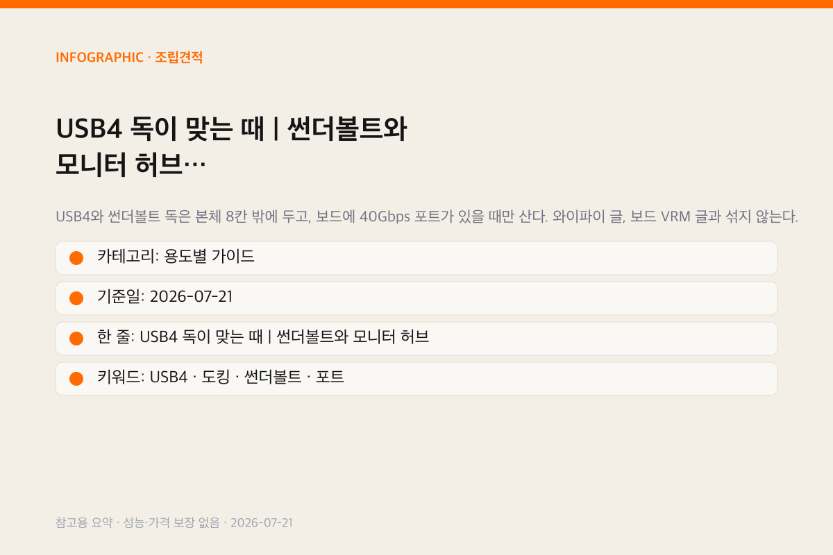 USB4 독이 맞는 때 | 썬더볼트와 모니터 허브 인포그래픽