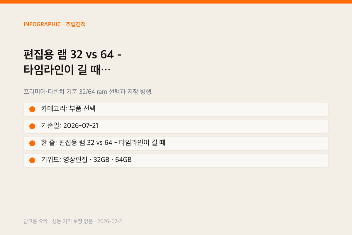편집용 램 32 vs 64 - 타임라인이 길 때 인포그래픽